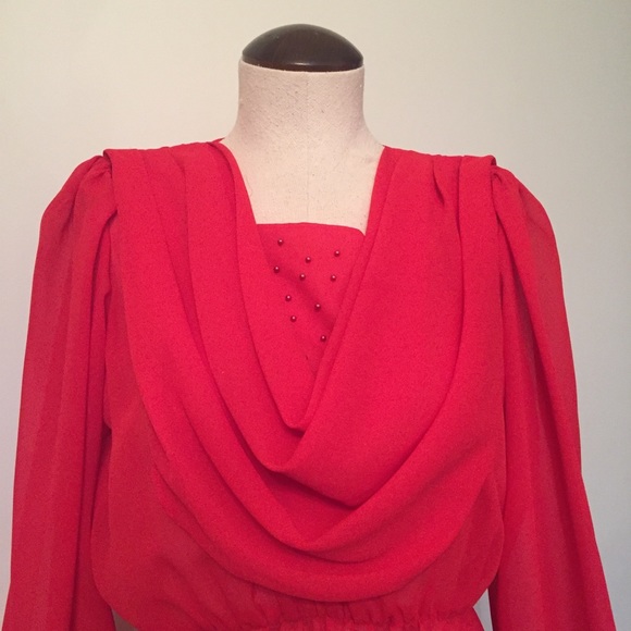 Vintage Red Swoop Neck Dress - Picture 3 of 7